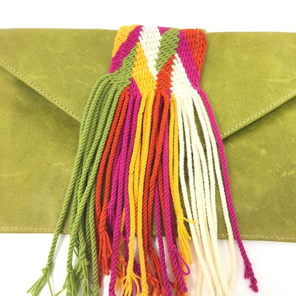 Green Leather Tassel Clutch - Picture 2 of 5